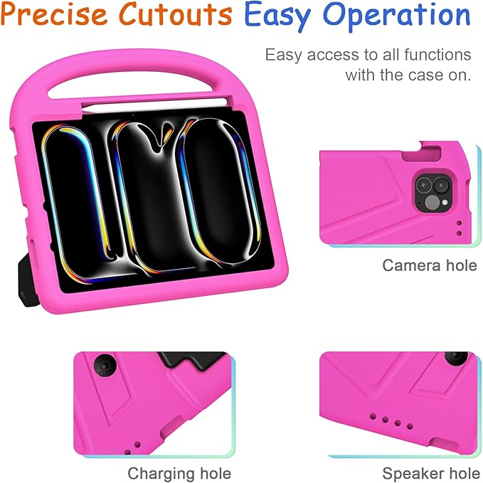 Kids Case for iPad Pro 11" M5 2025/M4 2024 & iPad Air 11" M3 2025/M2 2024, Techcircle Child Shock Proof EVA Protective [Support Pencil Charging] Handle Stand Cover, Pink