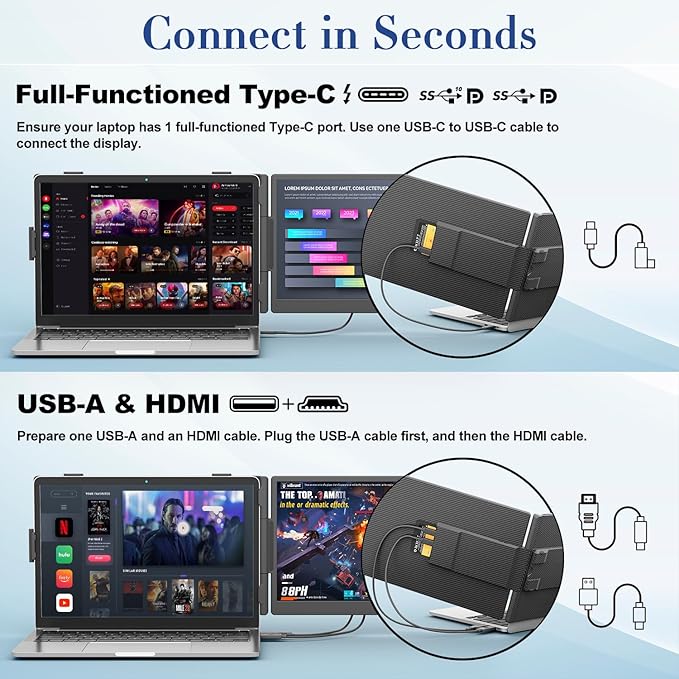 Teamgee 14 Inch Laptop Screen Extender, 1080P FHD Laptop Monitor Extender, Portable Monitor for Laptops 13-17.3" with USB-C/HDMI Port, Plug & Play for Windows/Mac/Android/Switch/PS5