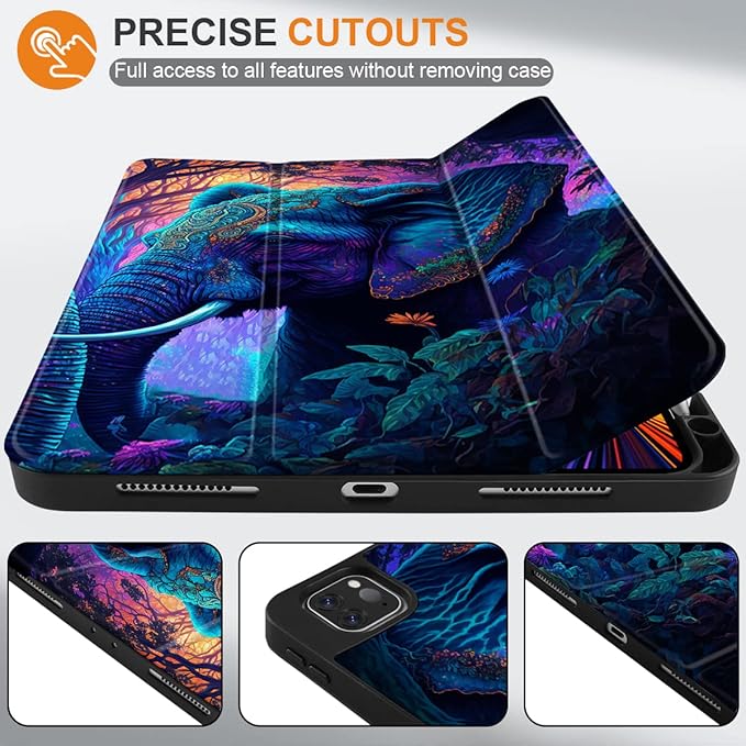 MEEgoodo Case for iPad Pro 12.9 Case M2 6th/5th/4th/3rd Generation 2022 2021 2020 2018, Protective Tablet Cover with Soft Back Shell for Kids, Elephants