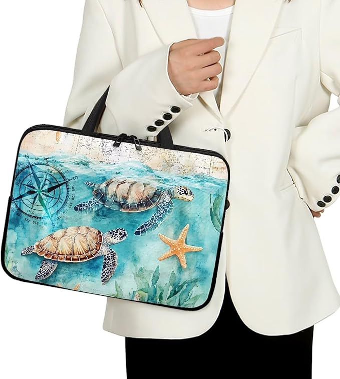 13 Inch Turtle Starfish Laptop Sleeve, Mens Womens Laptop Cover Computer Bag Tablet Carrying Case with Handle, Tote Bags Notebook Case Messenger Briefcase for Work Travel College