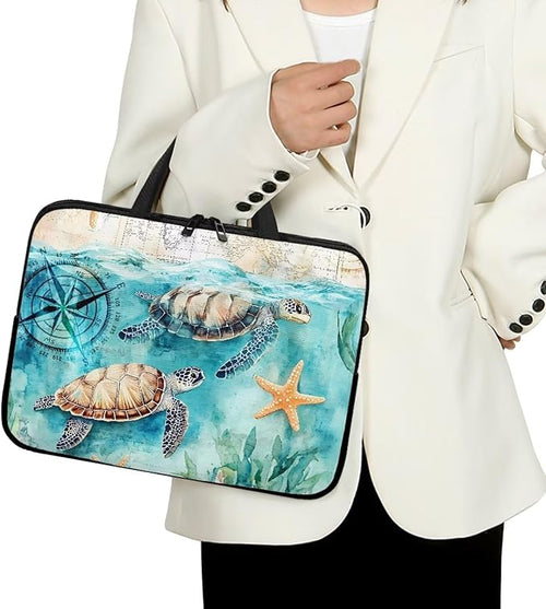 12 Inch Turtle Starfish Laptop Sleeve, Mens Womens Laptop Cover Computer Bag Tablet Carrying Case with Handle, Tote Bags Notebook Case Messenger Briefcase for Work Travel College