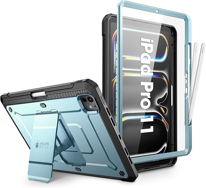 SUPCASE for iPad Pro 11 Inch Case M5/M4 (2025/2024) with Pencil Holder (Unicorn Beetle Pro), [Built-in Screen Protector & Stand] Full-Body Rugged Cover for iPad Pro 11'' 6th/5th Gen, Arctic