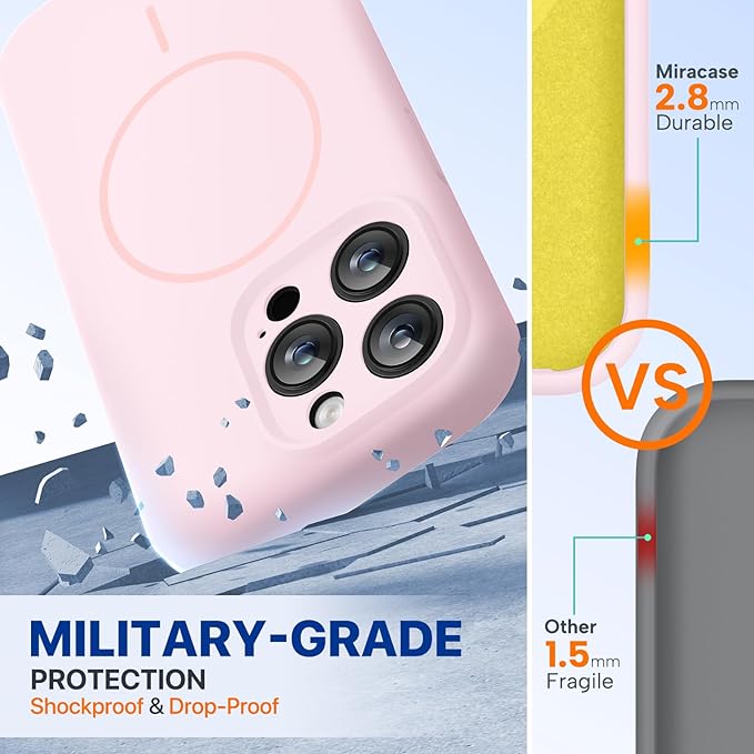 Miracase Magnetic for iPhone 15 Pro Case, [Soft Anti-Scratch Microfiber Lining], Magnetic for MagSafe, Liquid Silicone Shockproof Drop Protection Phone Case for 15 Pro, Sand Pink