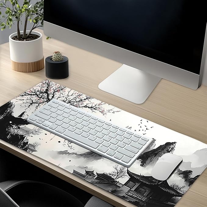 Japanese Mouse Pad XXL 35.4x15.7 Inch Japanese Cherry Blossom Gaming Mouse Pad Non-Slip Rubber Base with Stitched Edges Japanese Anime Desk Mat Extended Large Mousepad for Home Office Gaming Work