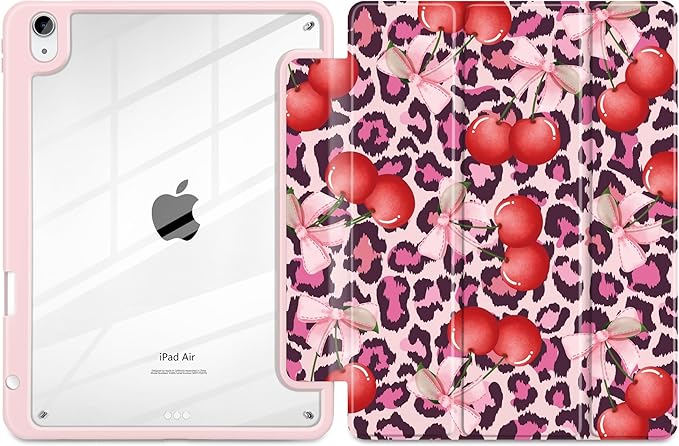 Case for iPad Air 13 inch 2026 M4 2025 M3 2024 M2 Release with Pencil Holder - Aesthetic Cute Design Trifold Cover with Soft TPU Bumper Clear Back Auto Sleep for Girls Women, Leopard Print