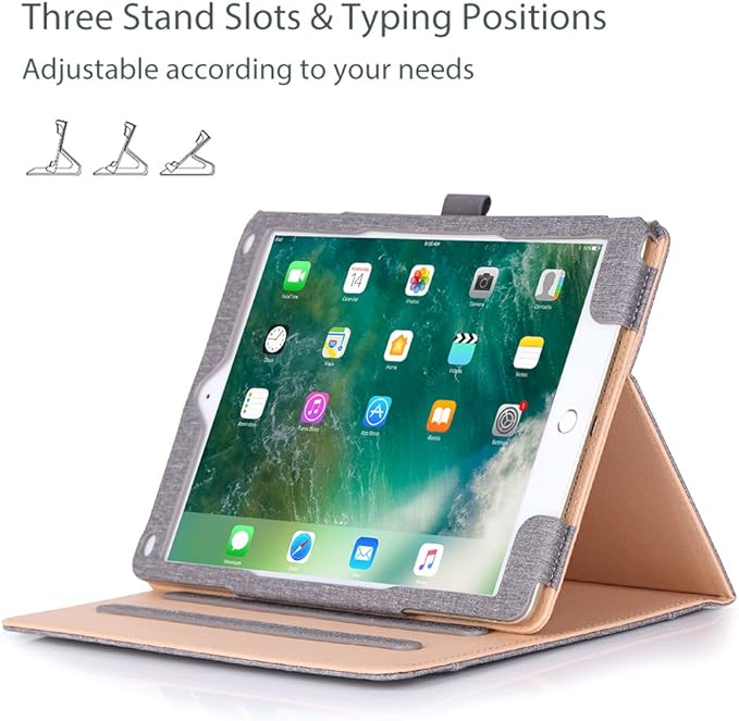 ProCase for iPad 9.7 Inch iPad 6th/5th Generation Case 2018 2017/iPad Air 2/Air 1 Case, Premium Leather Folio Corner Protection Multi-Angle Viewing Stand Cover with Front Pocket Pen Loop -Grey