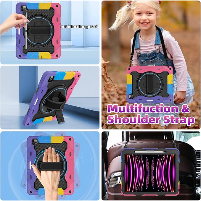 for iPad Pro 12.9 inch Case (6th/5th/4th/3rd Gen),Not fit iPad 12.9 2nd/1st Gen with Screen Protector for Kids with 360 Kickstand Hand Strap Pencil Holder [15ft Drop Protection]