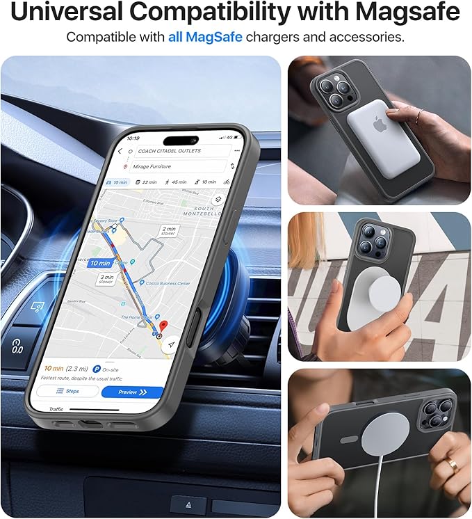 Magnetic for iPhone 16 Pro Max Case[Compatible with MagSafe][Military-Grade Drop Protection][Anti-Yellowing]Shockproof Protective Translucent Matte Cover for iPhone 16 Pro Max Phone Case,Gray