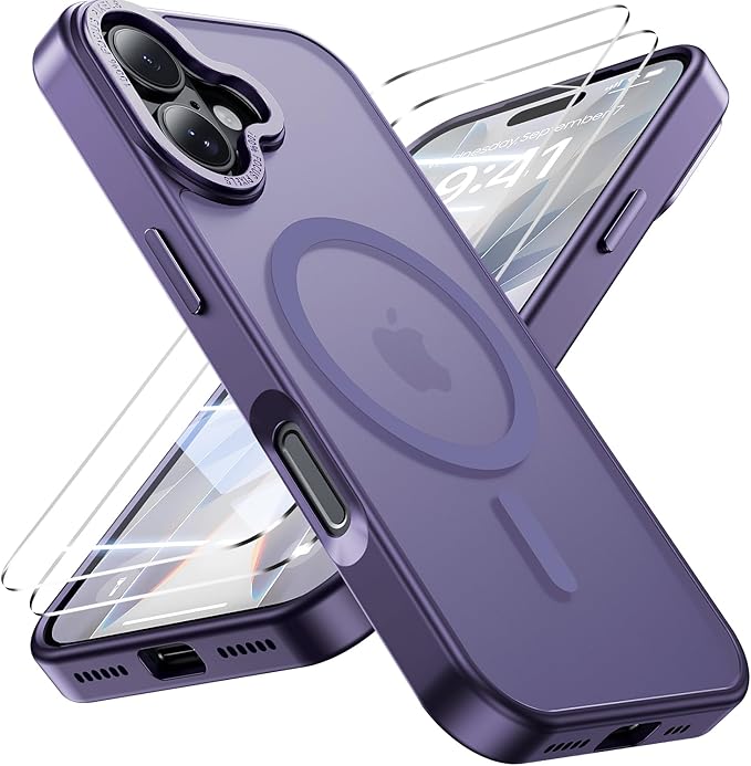 for iPhone 17 Case with 2X Screen Protectors [Compatible with MagSafe] Military Grade Drop Protection Skin Feeling Cover Shockproof Slim Fit iPhone17 Phone Case 6.3 inch,Purple