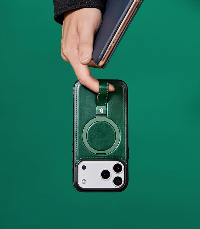 Butaiga for iPhone 17 Pro Max Leather Case with Stand, Anti-Slip Grip Ring, Fits for MagSafe (Green, iPhone 17 Pro Max)