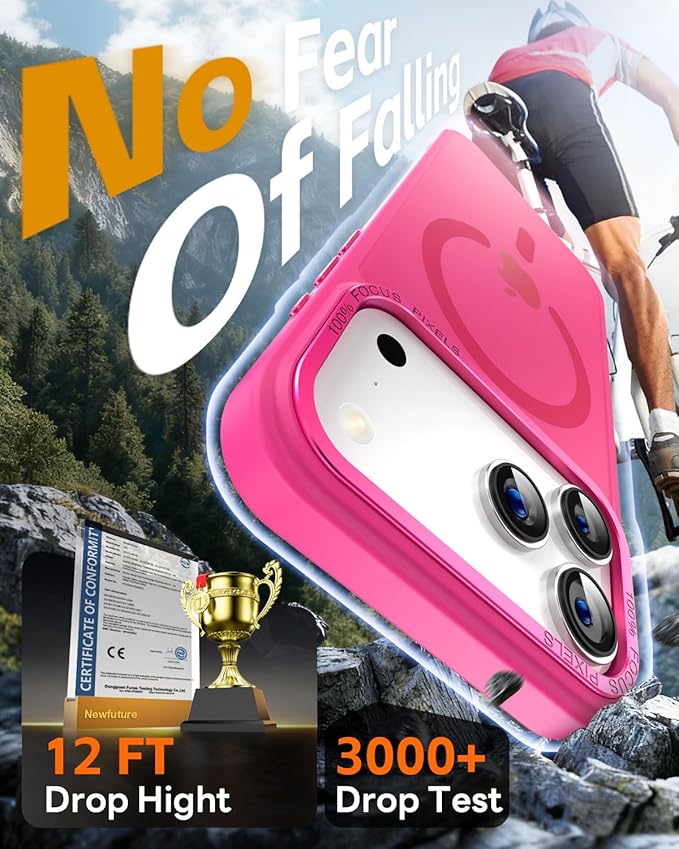 Newfuture Magnetic for iPhone 17 Pro Max Case [Compatible with Magsafe] [Military Grade Drop Protection] Translucent Matte Anti-Scratch Shockproof Protective Phone Cover Armbands 6.9 Inch, Hot Pink