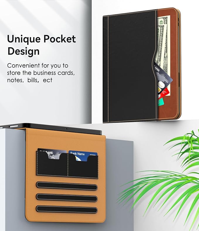 ZoneFoker Premium Leather Folio Case for iPad Air 10.9 inch 2022/2020 - Black+Brown, Multi-Angle Viewing Stand, Apple Pencil Holder