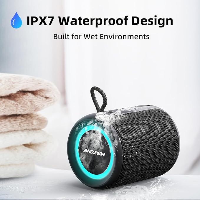 MIATONE Rush M - 20W Bluetooth Speaker IP67 Waterproof Speaker with Deep Bass, Portable Speakers for Beach Camping Accessories, Gifts for Men Fathers Him (Black)