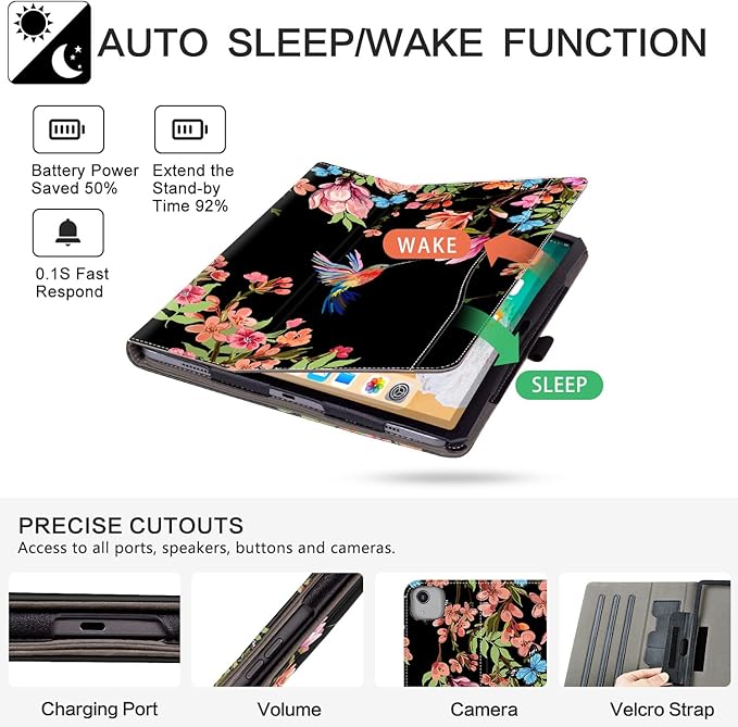 for iPad Air 13 inch Case (M4/M3/M2), iPad Pro 12.9 Case, for iPad Pro 13-Inch Case (M5/M4) Shockproof Padding with Pencil Holder Adjustable Stand/Pocket/Magnetic Closure/Auto Wake Sleep Hummingbird