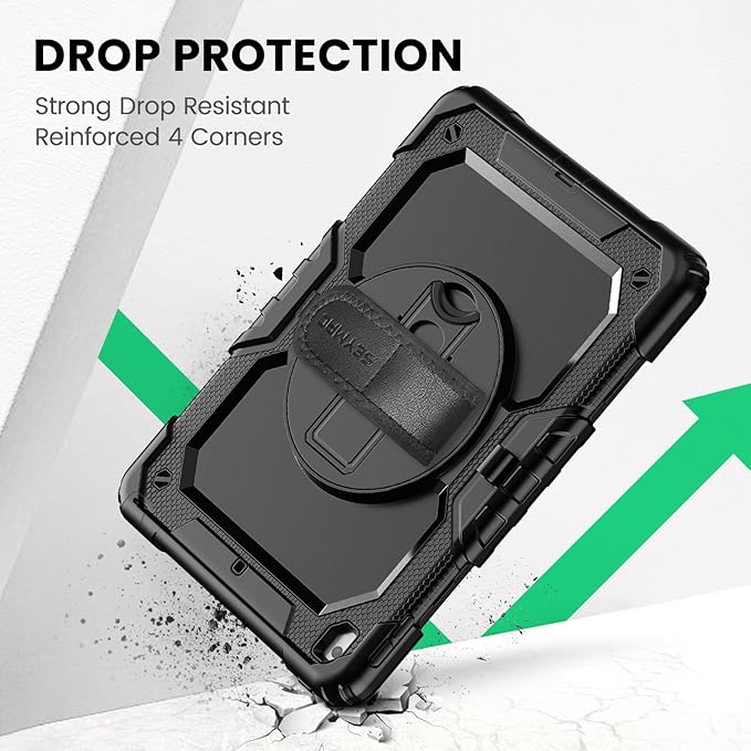 SEYMAC for iPad 9th/8th/7th Generation Case 10.2" 2021-2019, Full-Body Shockproof Heavy Duty Protective Case with Screen Protector, 360° Rotating Stand/Handle/Shoulder Strap for iPad 10.2, Black