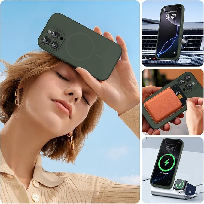 Miracase Magnetic for iPhone 16 Pro Max Case, [Soft Anti-Scratch Microfiber Lining], Compatible with MagSafe, Liquid Silicone Case Shockproof Drop Protection Phone Case for 16 ProMax,Dark Green