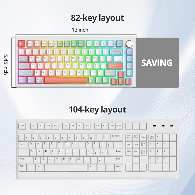 75% Wired Gaming Keyboard, Hot Swappable Gasket Mount, White Switch, 82 Keys TKL Mechanical Keyboard, NKRO Creamy for PC Laptop Windows Gamer (Salmon)