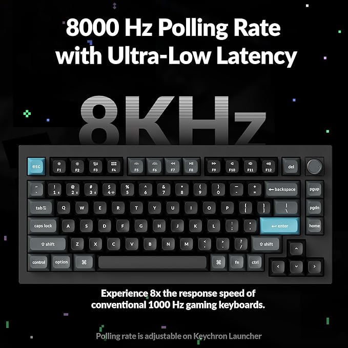 Keychron Q1 Ultra 8K 75% Wireless Mechanical Keyboard, Aluminum Hot-Swappable RGB, Red Switch, 82 Keys, 600h Battery Life, 2.4GHz/Bluetooth/Wired, ZMK Programmable, Mac Windows Linux – Black