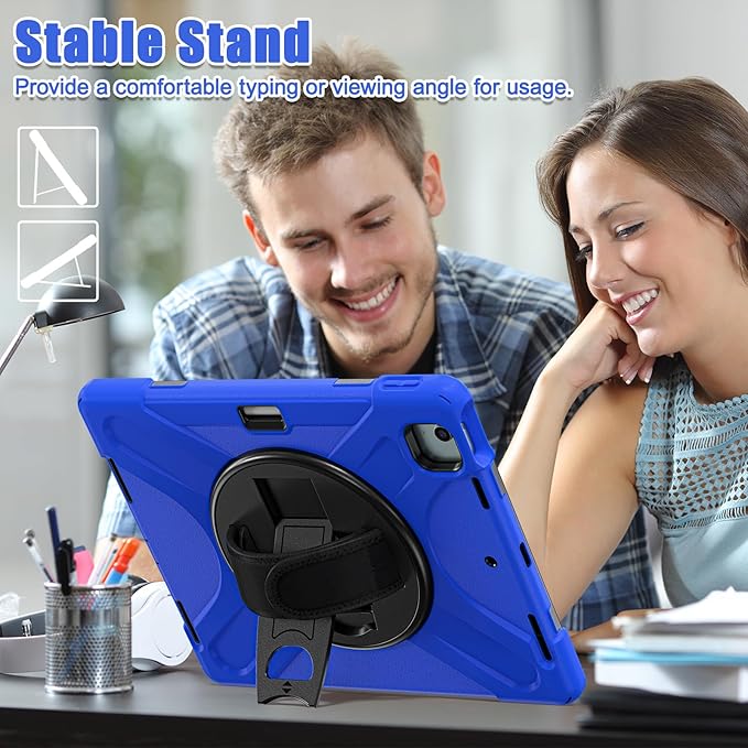 TSQQST Case for iPad Air 13 Inch M4 M3 M2 (2026-2024) with Screen Protector, Pencil Holder, Stand, Hand Strap, Military Grade Heavy Duty Rugged Case for iPad Pro 12.9 6th/5th/4th/3rd Gen, Blue