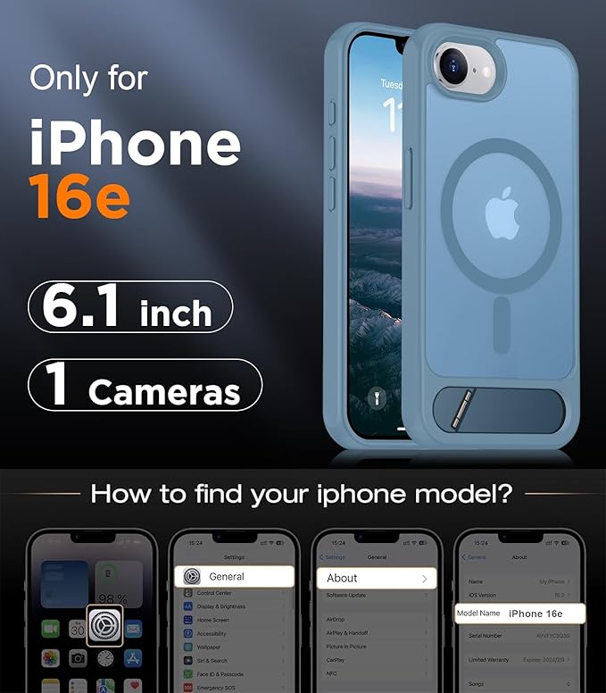 Magnetic Compatible with iPhone 16E Case, [Built-in Invisible Kickstand][Compatible with MagSafe][Military Grade Shockproof] Slim Translucent Matte Case for iPhone 16E 6.1" 2025