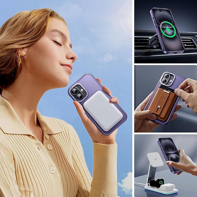 for iPhone 16 Case with 2X Screen Protectors [Compatible with MagSafe] Military Grade Drop Protection Skin Feeling Back Cover Shockproof Slim Fit iPhone 16 Phone Case 6.1 inch,Purple