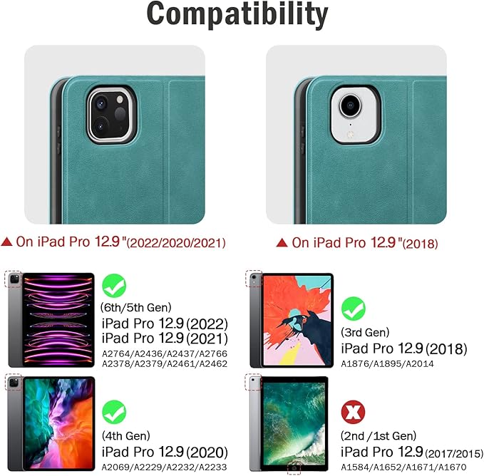 auaua Case for iPad Pro 12.9 6th/5th/4th/3rd Generation 2022/2021/2020/2018, Slim Durable Leather Stand Cover with Pencil Holder, Auto Sleep/Wake (Green)