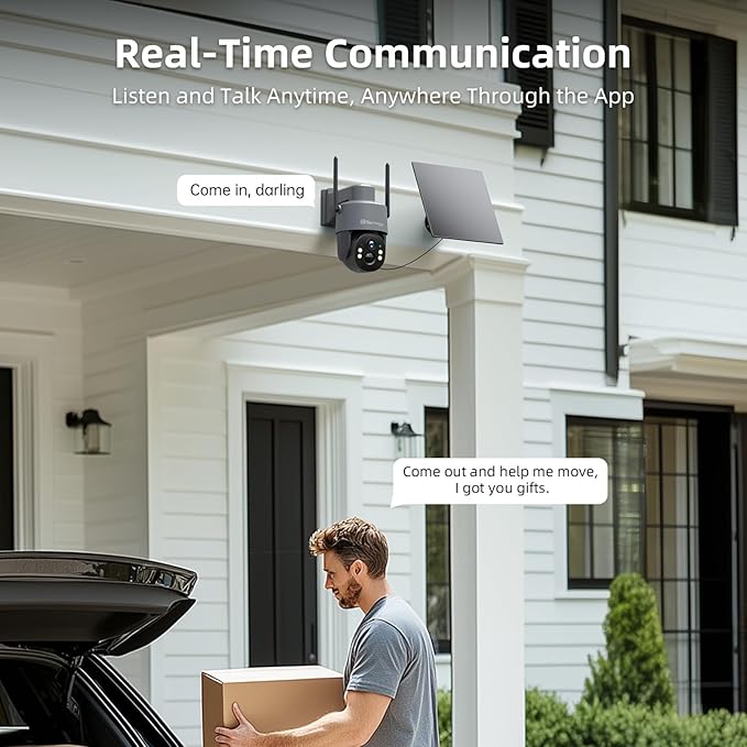 Techage 4G LTE Cellular Solar Security Camera Wireless Outdoor, 2.5K NO WiFi Security Camera with Color Night Vision, 360° PTZ Live View, PIR Motion Detection, Built-in SIM Card, 2 Way Talk