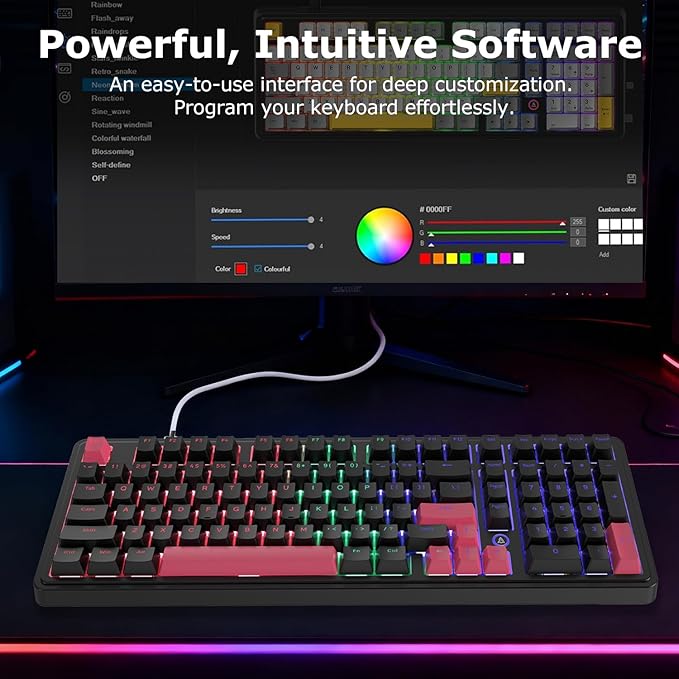 FIRSTBLOOD ONLY GAME. AK980 Gaming Mechanical Keyboard - 101-Key Hot-Swap Gasket Mount USB Wired Keyboard with Pre-Lubed Red Switches, NKRO, for Esports (Black-Red)