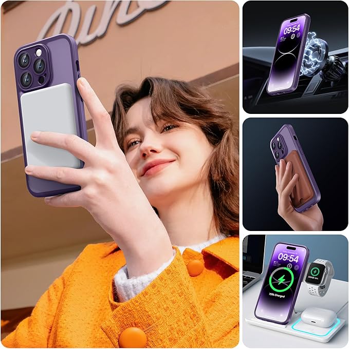 TOCOL Magnetic for iPhone 14 Pro Case, Upgraded Full Camera Protection, Compatible with Magsafe, Drop Protection, Translucent Matte Back Bumper Phone Cover 6.1-Inch (Midnight Purple)