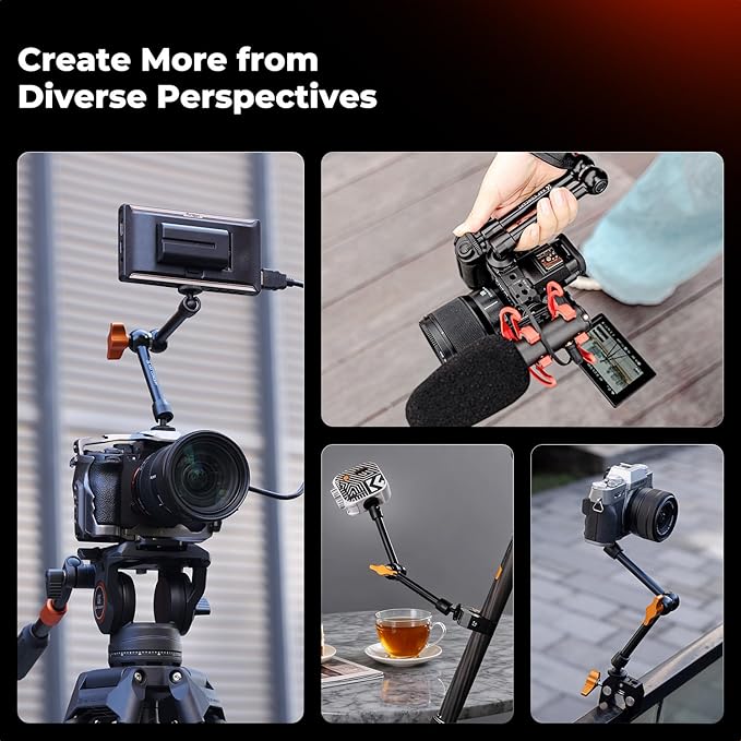 K&F CONCEPT 2-Pack 9.8" Magic Arm, 1/4" Screw Camera Mount Arm 360° Ball Heads for DSLRs, Monitor, Flash, LED Light, Microphone, Camera Cage, Action Camera