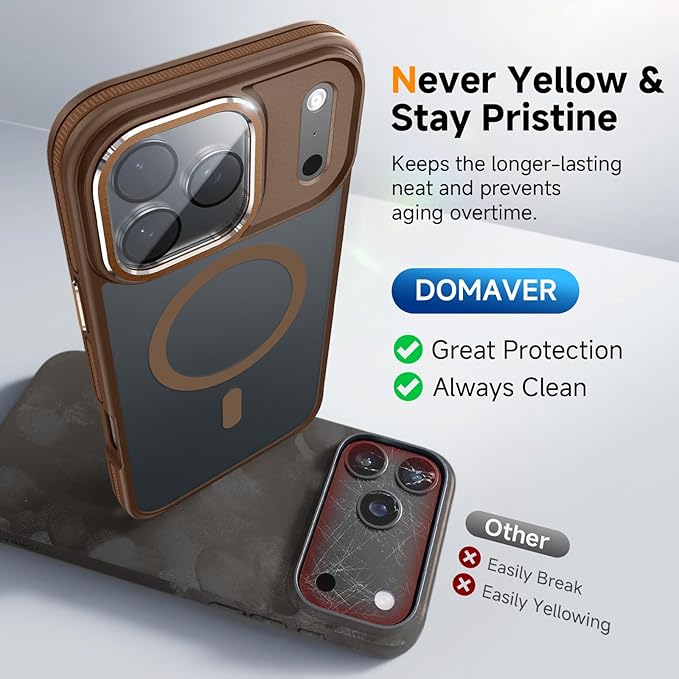 Magnetic 3 in 1 for iPhone 17 Pro Case, [Omni-Directional Protection] with 1x Screen Protector + 1x Camera Cover, [Seamless Work with Magsafe] Shockproof Slim Thin Matte Case for iPhone 17 Pro Brown