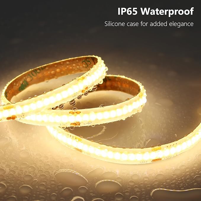BENLUN 24V COB LED Strip Light Outdoor Waterproof 65.6ft (2 Rolls of 32.8ft), 3000K Warm White 11W/M 312LEDs/M CRI 93 LED Tape Light with Power Supply for Bedroom Courtyard Living Room Ceiling