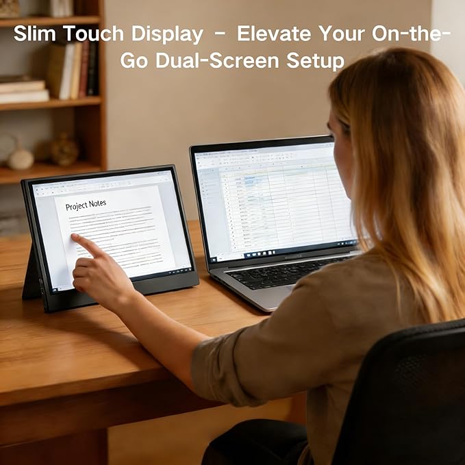 4K Touchscreen Portable Monitor 15.6", 3840×2160 UHD IPS, 100% sRGB HDR, USB-C & HDMI, Built-in Speaker for Laptop, PS5, PS4, Xbox, Switch