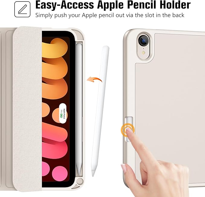 ProCase for iPad mini 7 A17 Pro 2024/iPad Mini 6 2021 8.3 Inch iPad mini 7th/6th Gen Case with Pencil Holder, Trifold Stand Smart Folio with Soft TPU Back Cover for iPad mini 8.3" 7th/6th -Starlight