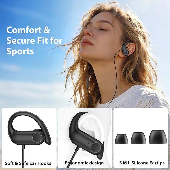 APETOO USB C Headphones with Earhook Mic & Volume Control, Type C Workout Wired Earbuds HiFi Stereo Sound in-Ear Sports Earphone for iPhone 17 16 15/Samsung/Google Kids Chromebook Laptop Travel, Black