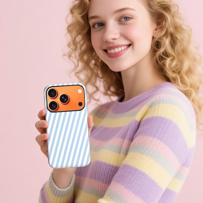Magnetic for iPhone 17 Pro Case Cute Diagonal Stripes Phone Case, Shockproof Slim TPU and Hard PC Protective Phone Cover Compatible with MagSafe Designed for Women Girls,Blue