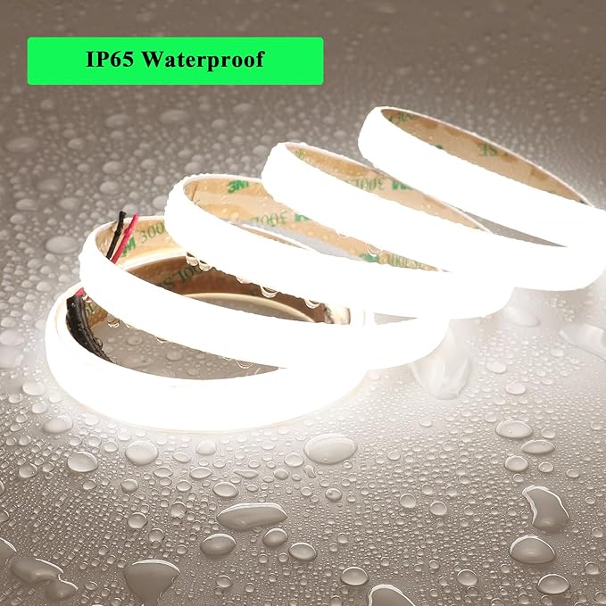 JOYLIT 24V Diffused COB LED Strip Lights Dual Row 16.4FT 560LEDs/M 4000K Natural White Waterproof, CE UL Professional 625LM/FT Super Bright Dotless Dimmable Adhesive LED Tape 12MM Wide 24W/M CRI 92