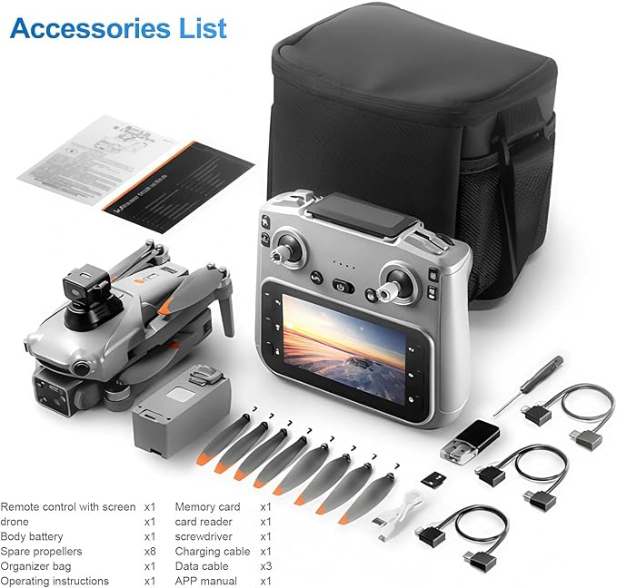 S119 4K Drone with Camera for Adults, GPS Auto Return, Obstacle Avoidance, Brushless Motor, 5G Screen Remote, 3 Batteries 75 Min Flight, Dual Camera 120° Wide-Angle, 2000M Range FPV Quadcopter (Gray)