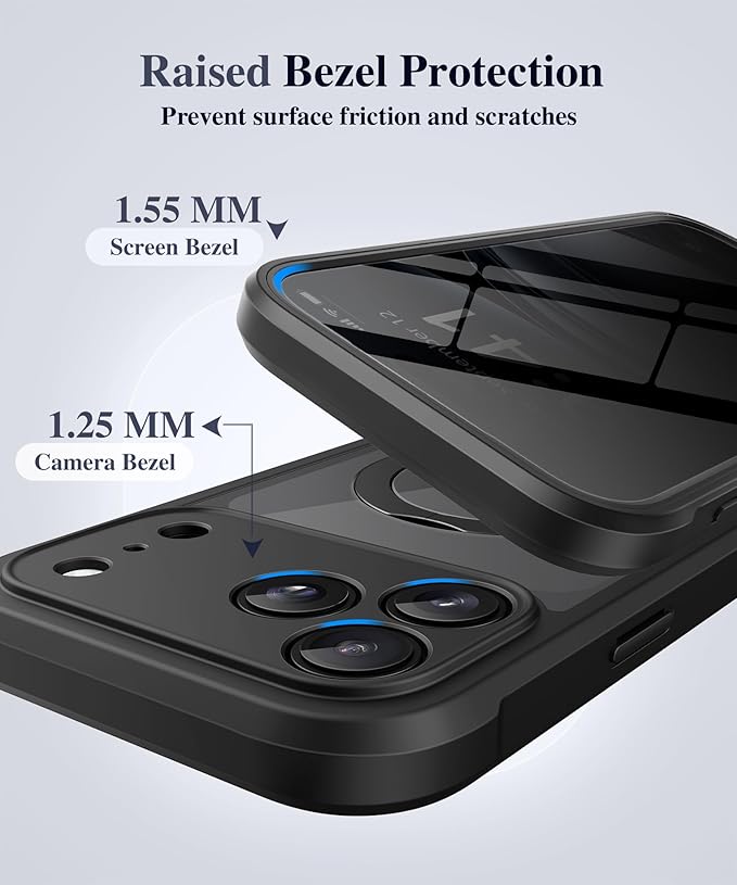 BERFY for iPhone 17 Pro Case, Compatible with MagSafe, Built in Privacy Screen Protector, Shockproof Full Body Phone Case for 17 Pro with Magnetic Stand, Clear Black
