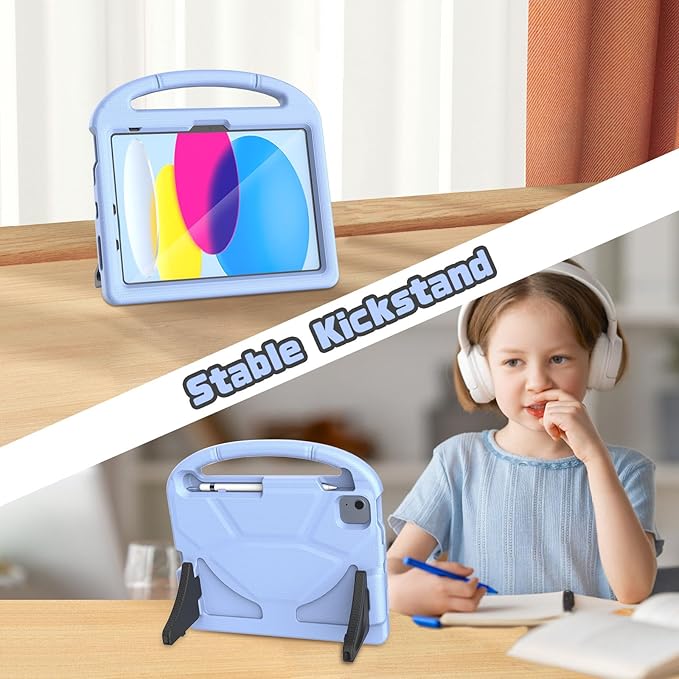 YIHE Kids Case for iPad (A16) 11th Generation 11 Inch 2025 & iPad 10th Generation 10.9 inch 2022, with Built-in Screen Protector and Stable Stand, Full Body Shockproof Protective Cover - Light Blue