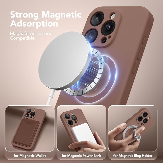 Magnetic for iPhone 13 Pro Case, Compatible with MagSafe, [Full Camera Protection][Screen Protector] Silicone Shockproof Protective Phone Case for iPhone 13 Pro 6.1", Brown