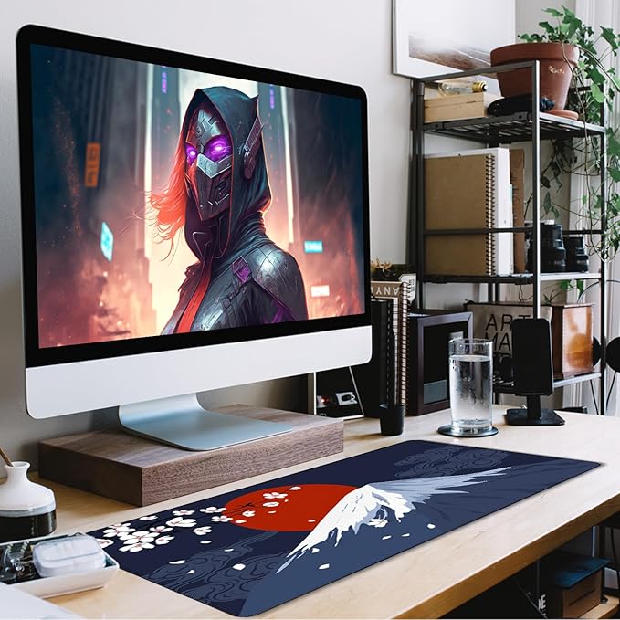 Japanese Mt Fuji Gaming Pad, Large Mouse Pad for Gamer, Durable 31.5"x15.7" Extended Mousepad with Stitched Edges, Waterproof Non-Slip Base Long XXL Large Mouse Pad for Home Office Work