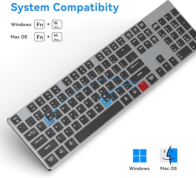POWZAN Wired Backlit Keyboard for Windows/Mac,Aluminum Slim & Quiet Full Size Keyboards Light Up with USB A/USB C Dual Interface,Compatible with iMac,MacBook,iPad,Laptop,PC-Gray Black (Gray Black)