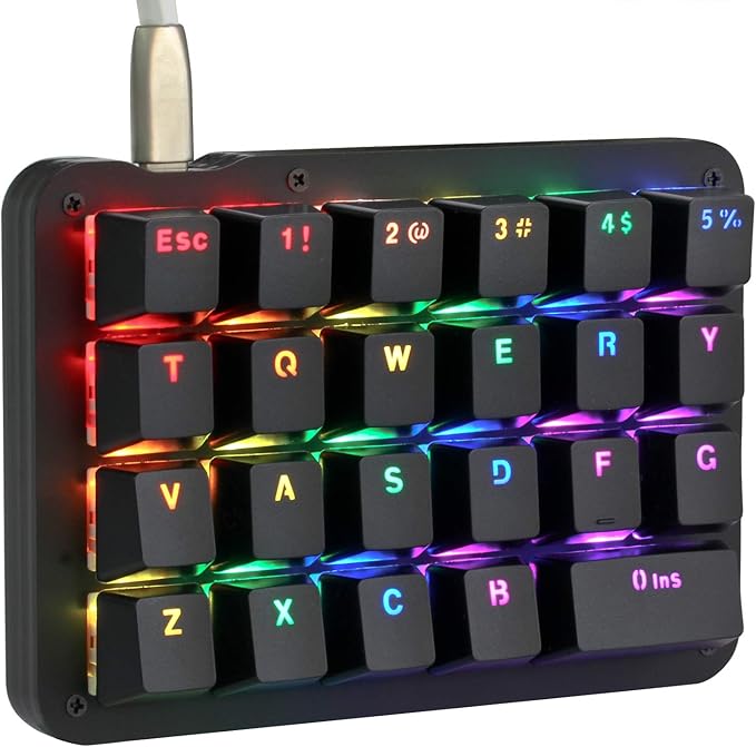 Koolertron One Handed Macro Mechanical Keyboard, RGB LED Backlit Portable Mini One-Handed Mechanical Gaming Keypad 23 Fully Programmable Keys Blue Switches