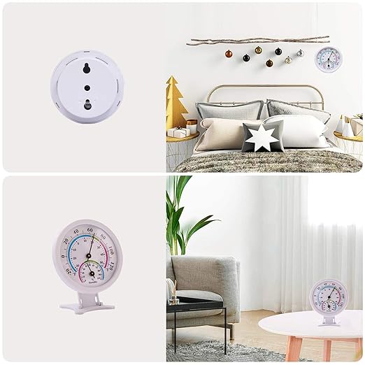 Mini Indoor Thermometer Hygrometer Analog 2 in 1 Temperature Humidity Monitor Gauge for Home, Room, Outdoor, Offices, Display Mechanical Diameter 75mm-2 Pack (No Battery Needed)-White