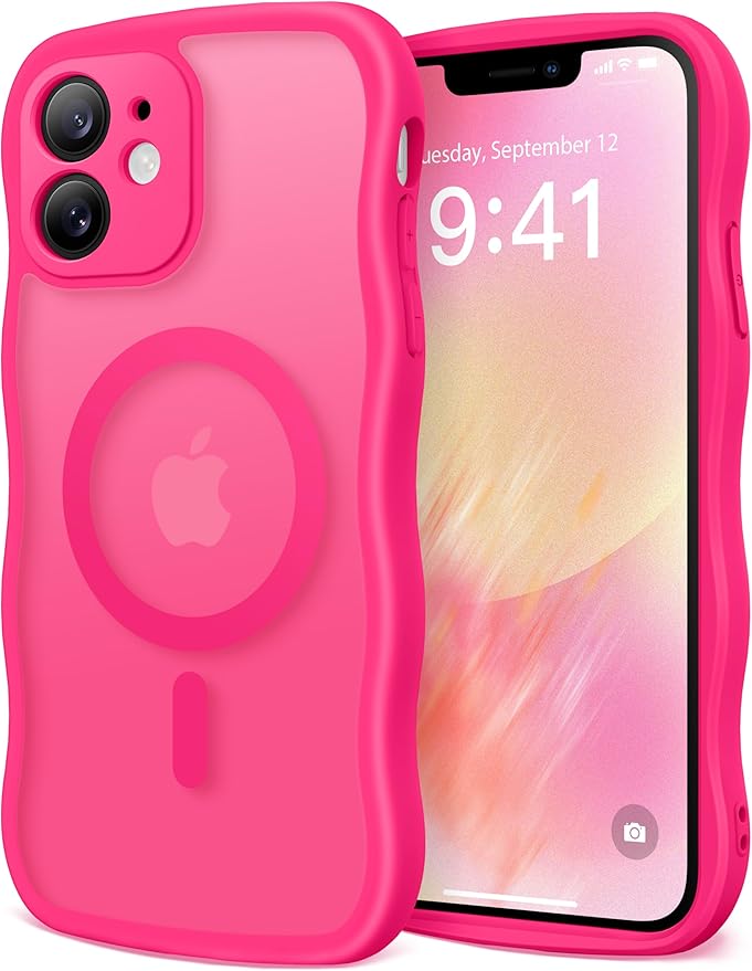 CAPRARO Cute for iPhone 11 Case, Compatible with MagSafe, [Curly Wave Edge] [Full Camera Protection] [14 FT Drop Protection] Magnetic Phone Case for 11 6.1 Inch, Hot Pink