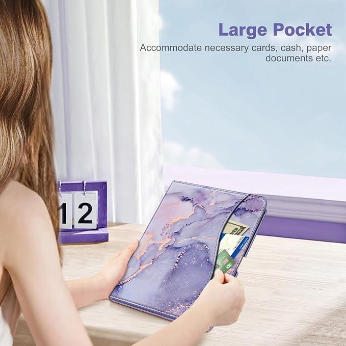 Fintie Folio Case for iPad Pro 11-inch (M5) 2025 / (M4) 2024, Magnetic Multi-Angle Smart Stand Cover with Built-in Pencil Holder & Pocket, Auto Sleep/Wake, Lilac Marble