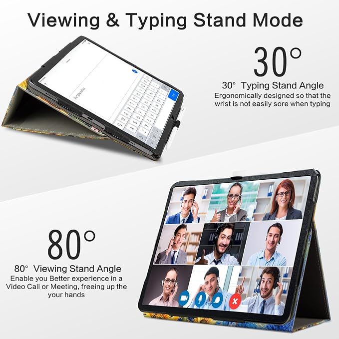 for iPad Air 13 inch Case (M4/M3/M2), iPad Pro 12.9 Case, iPad Pro 13-Inch Case (M5/M4) Shockproof Pencil Holder Adjustable Stand/Pocket/Magnetic Closure/Auto Wake Sleep Starry Night Sunflowers