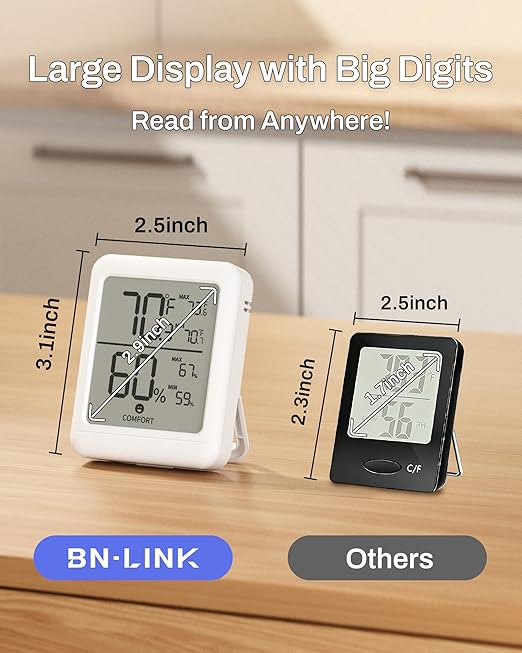 BN-LINK Digital Hygrometer Indoor Room Thermometer, Accurate Temperature and Humidity Meter with Large LCD Monitor for Home, Bedroom, Terrarium, Incubator, Greenhouse, 2 Pack