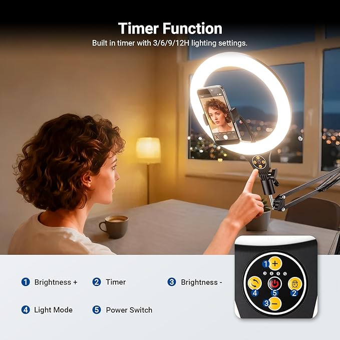 NEEWER Entry Level Version 10" 10W Ring Light with 46"-63" Stand, Overhead Phone Holder Mount Compatible with iPhone, Bi Color LED Selfie Lighting CRI85+ for TikTok Video Recording Streaming, N44